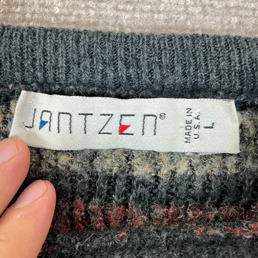 Vintage Jantzen Sweater Mens Large Multicolor Textured Plaid Tight Knit Ribbed